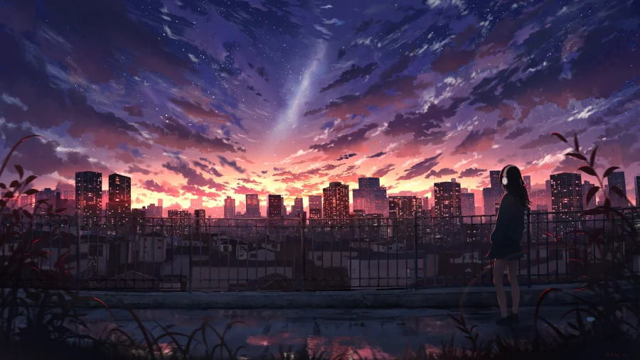 4k星星眼星星眼壁纸-日落背景-《城市》背景-耳机「哲风壁纸」