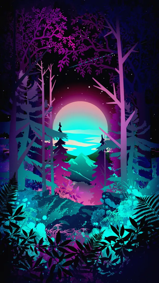 《月亮》手机壁纸-路灯背景-粉红色背景-紫色的「哲风壁纸」