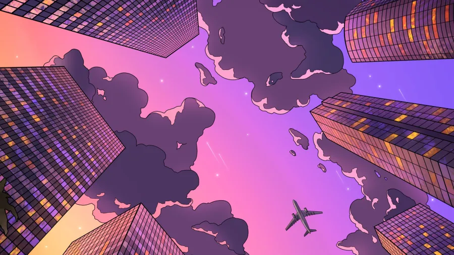 3k星星眼星星眼壁纸-建筑背景-飞机图片-摩天大楼「哲风壁纸」