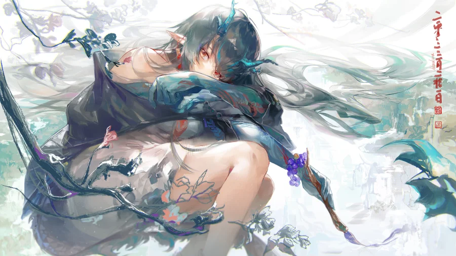 4k喇叭壁纸-龙女背景-《龙角》-尖耳朵「哲风壁纸」