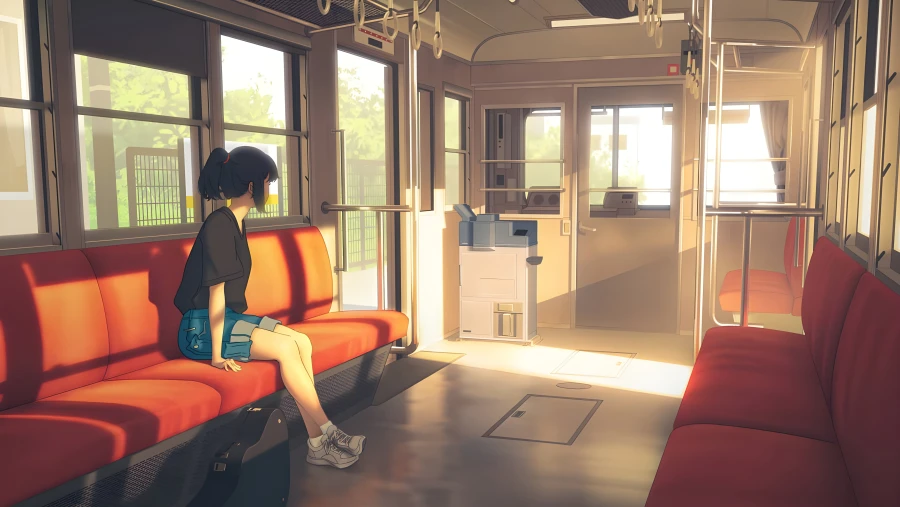 6k4K壁纸-比秀-火车-动漫女孩「哲风壁纸」