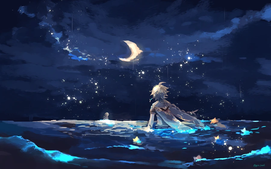 2k星星眼星星眼壁纸-月亮-新月图片-在水里「哲风壁纸」