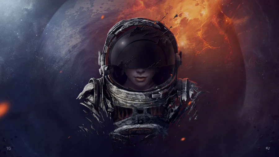 3k绘画壁纸-行星星眼图片-《头盔》背景-宇航员「哲风壁纸」